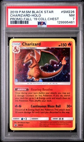 2019 POKEMON SM BLACK STAR PROMO FALL 2019 COLLECTOR CHEST CHARIZARD-HOLO PSA 7