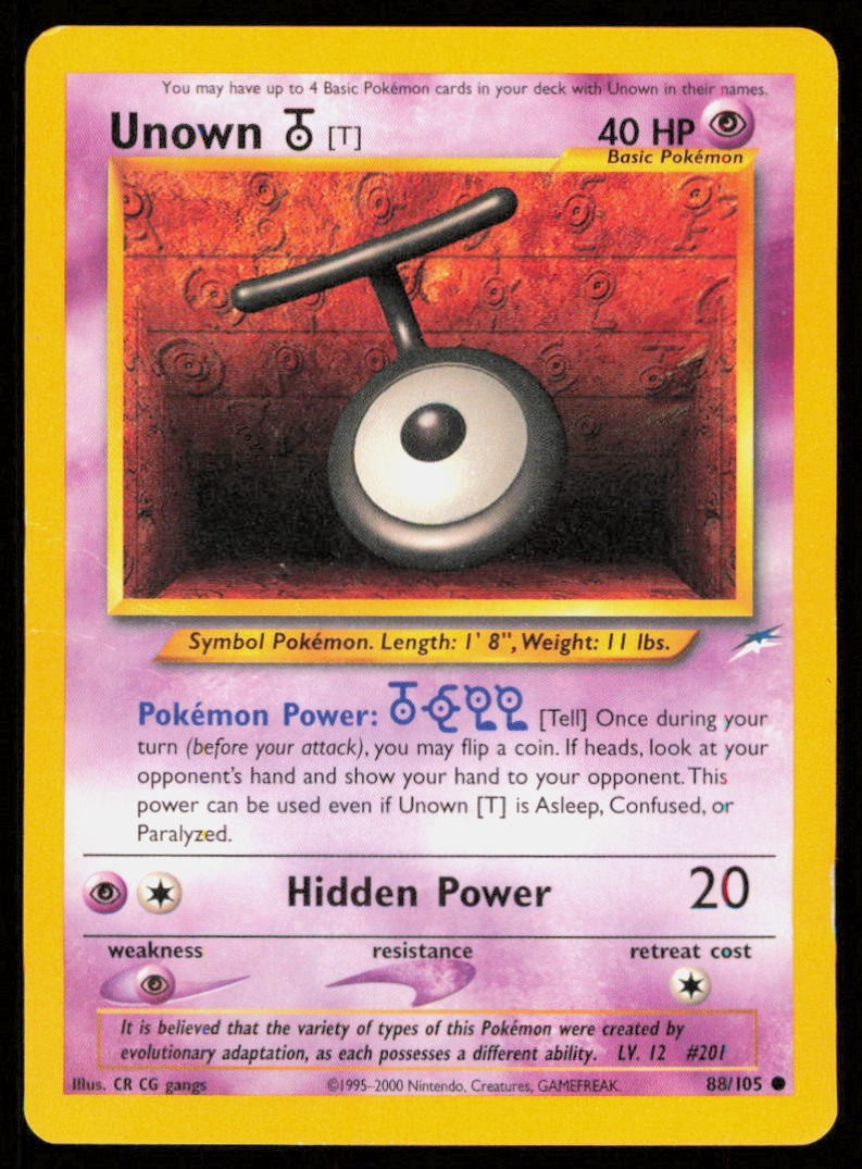 UNOWN [T] 88/105 VINTAGE COMMON NEO DESTINY POKEMON HP/DM