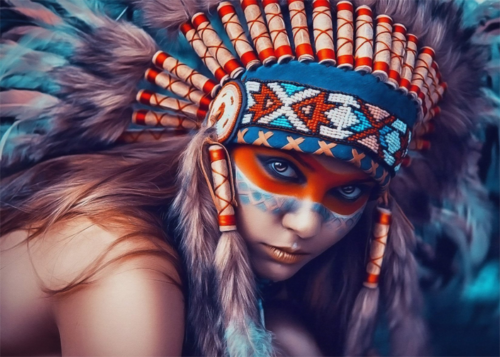 NATIVE AMERICAN INDIAN GIRL in Head dress * LARGE A3 SiZE QUALITY CANVAS PRINT - Picture 1 of 1