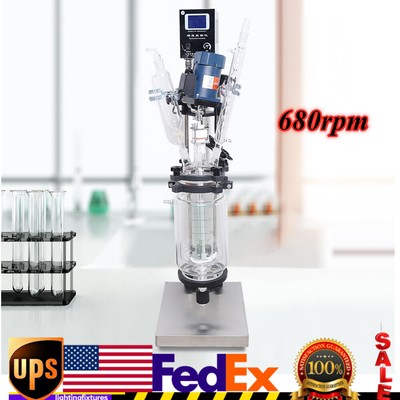 3L Digital Jacketed Chemical Glass Reactor 2 Layers Lab Reaction Vessel 680r/min