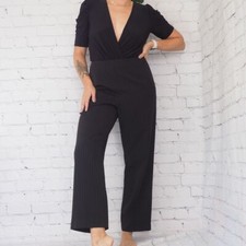 Vintage Black Wide Leg Pants Tan Pinstripe Trousers Slacks Size 8 Waist 30