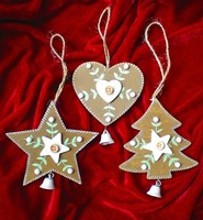❀ 3X Tolle HäNgedeko Stern Herz Tanne Mit Glocke Holz 9Cm Christbaumschmuck #211
