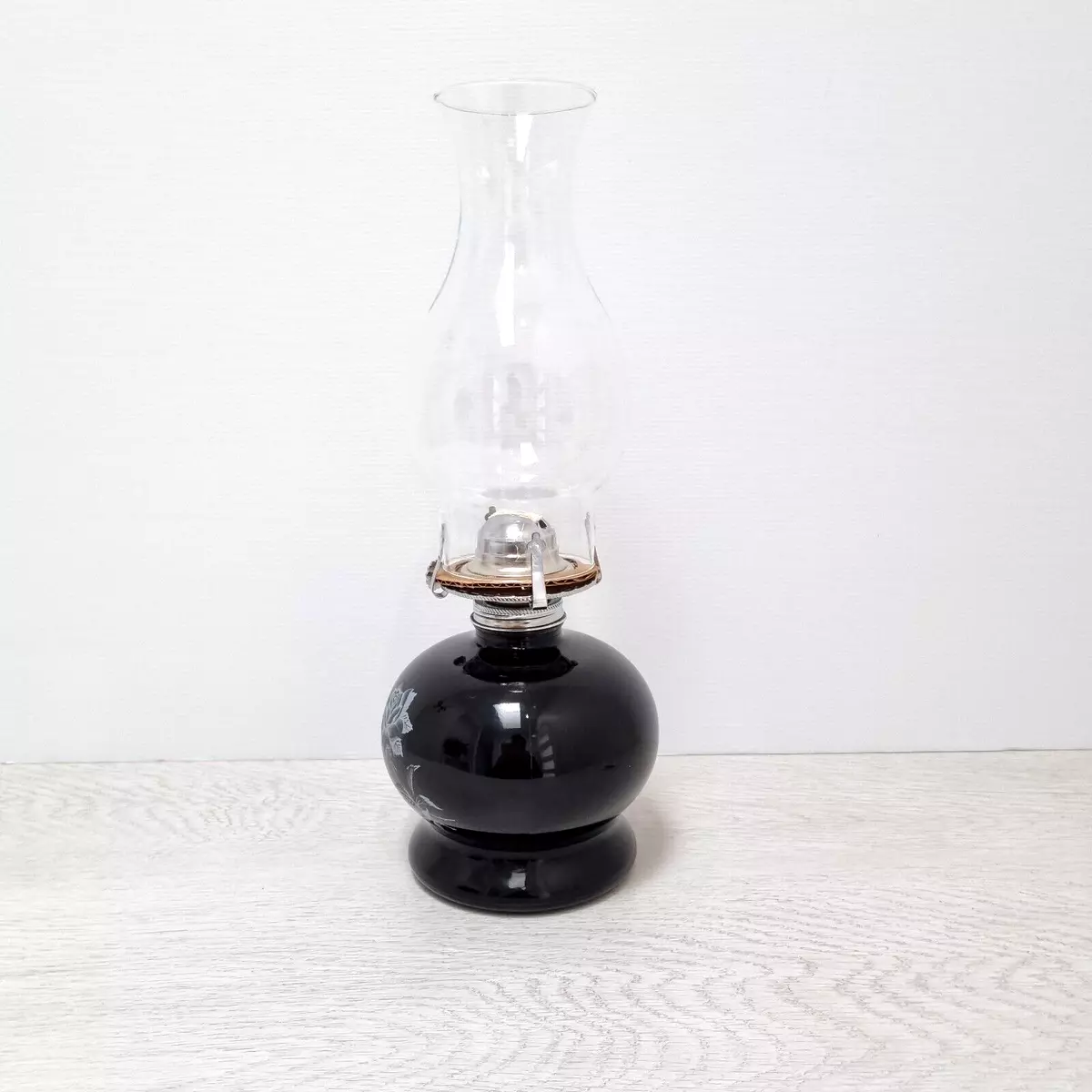 Vintage Lamp Light Farms Black Rose Glass Kerosene Oil Lamp Made In USA NEW
