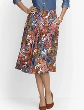 NEW 109 Talbots Pleated Flowers Floral Faux Wrap Full Skirt Pockets Midi 10