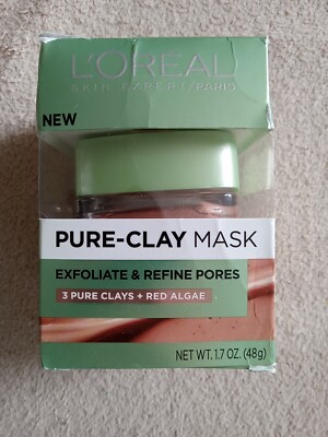 L'oreal Pure Clay Facial Mask Exfoliate & Refine Pores 3 Clays +Red Algae 1.7oz!