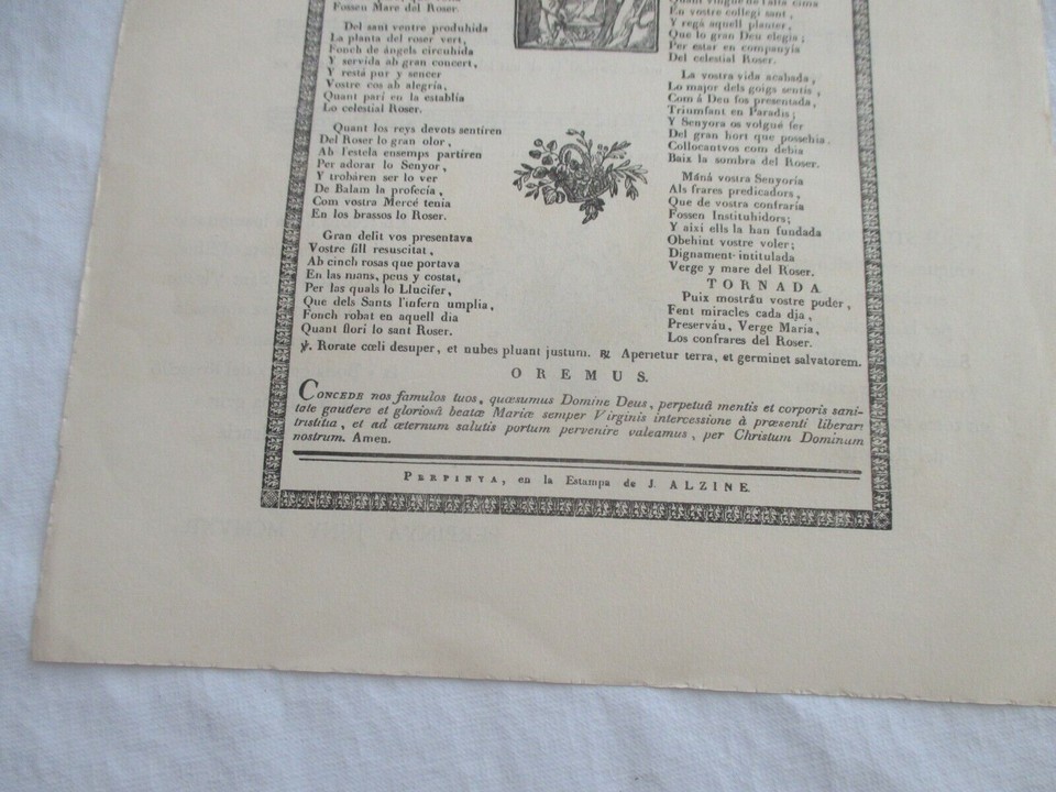 vieux papiers 1962 Lithographie de GOIGS poème Notre Dame du Rosaire