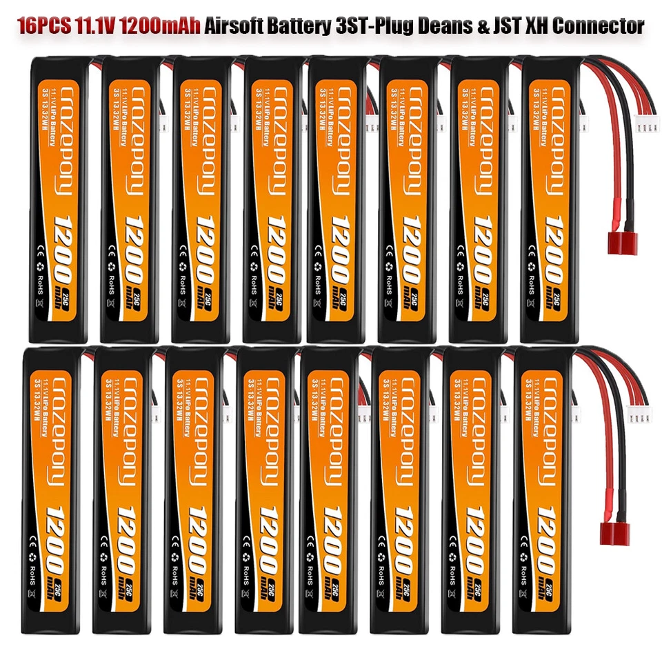 11.1v 1200mah 3s Lipo Battery 25c With T-plug Deans & Jst Xh For Airsoft Model  - Image 3 of 4