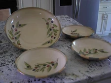 CLAY ART "TUSCAN OLIVE" HAND PAINTED LG PASTA SERVING BOWL & 3 INDIVIDUAL BOWLS
