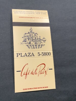 Vintage New York Matchbook:  Cafe De La Paix 