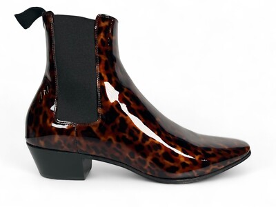 $1,500 Saint Laurent Leopard Patent Chelsea Boots US 10.5, EU 43.5 Made in Italy