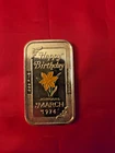 1 oz Ceeco .999 Fine Silver Bar/Round “Happy Birthday/March 1974”