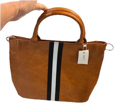 Social Threads x The Motherchic New Medium Tote Cognac Vegan Leather with Black