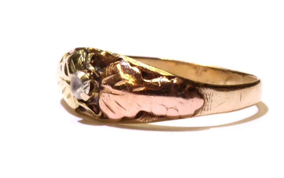 Anillo Oro 10k Amarillo Rosa Verde Tricolor Black Hills Hoja 1.7g Vintage Circonita cúbica Foto 4 de 4