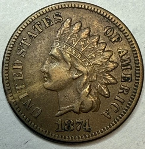 1874 - Indian Head Cent - XF Exact Coin Imaged #IND480