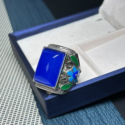 Nature ice blue Burmese Jade Jadeite lucky Amulet adjustable ancient Rings