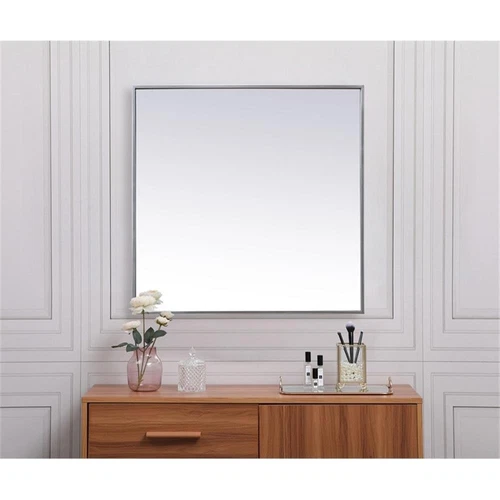 Elegant Decor Eternity 30" Square Modern Metal/MDF Wood Vanity Mirror in Silver - Picture 7 of 9