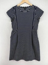 PEA IN THE POD Dress M Nursing Maternity Textured Striped Side Zip Shift Blue