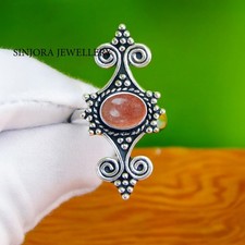 Anello pietra preziosa quarzo ciliegia argento sterling 925 fatto a mano...