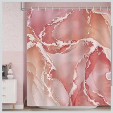 Pink Peach White Abstract Marble Ocean Waves Bathroom Shower Curtain 72 New