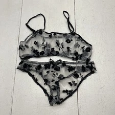Black Floral Mesh 2 Piece Bralette Set Women's Size Large NEW