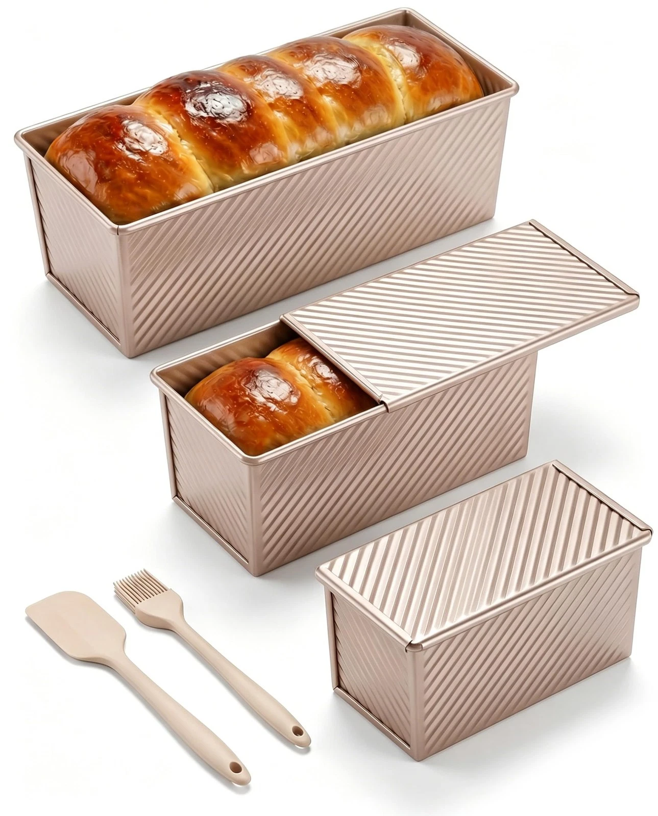 3-Piece Pullman Loaf Pan with Lid Set – Non-Stick Carbon Steel Bread Pan with...