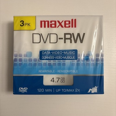 Maxell DVD-RW 4.7 GB Rewritable Data Video Music 3 Pack Jewel Case - NEW SEALED