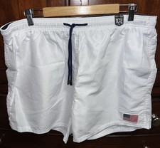 Exist Swim Men  s White Swim Trunks Siz XXL USA Flag Patch Drawstring GUC