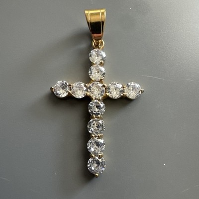 Cross Pendant Round Cubic Zirconia 24  Chain Gold Plated Religious Faith Gift