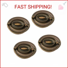 Quluxe 4 Pcs Furniture Dresser Pull Antique Brass Bail Drawer Pull Oval Drop Swi