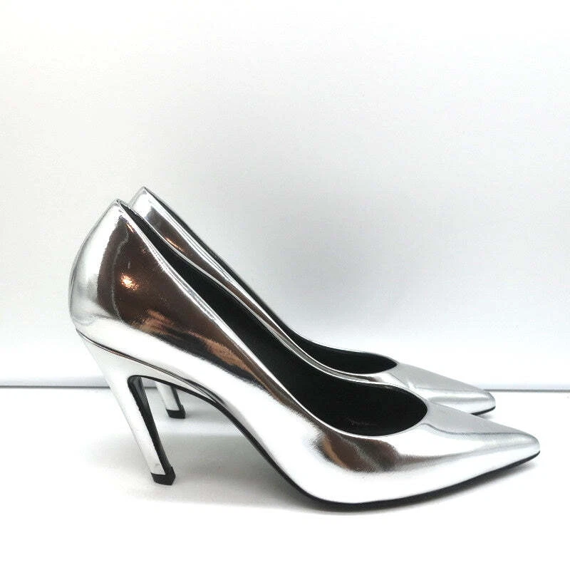 Zapatos de salón Balenciaga con espejo roto de cuero plateado metálico talla 37,5 punta Foto 3 de 4