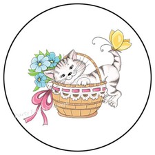 CAT KITTEN IN BASKET ENVELOPE SEALS LABELS STICKERS PARTY FAVORS