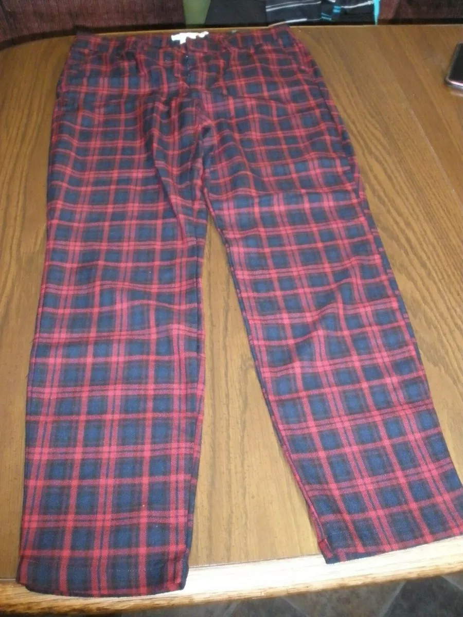 H&m red plaid pants sale