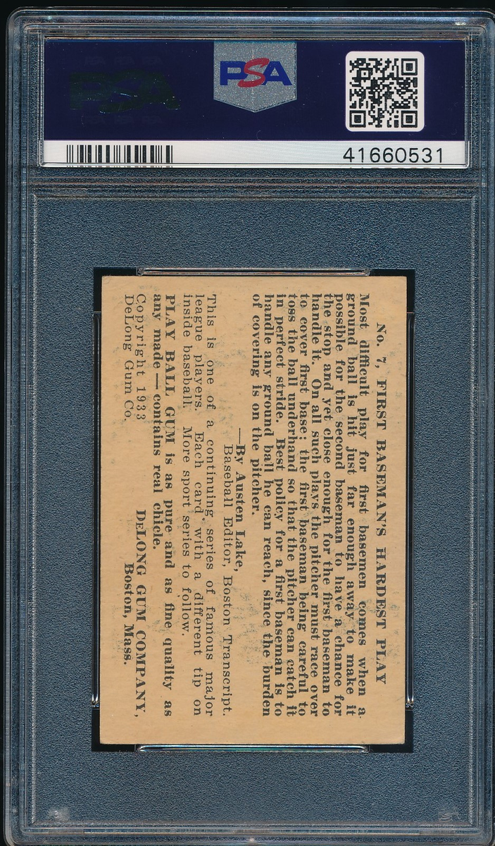 1933 DeLong #7, Lou Gehrig PSA 4 VG-EX *BEAUTIFUL CARD *HOF