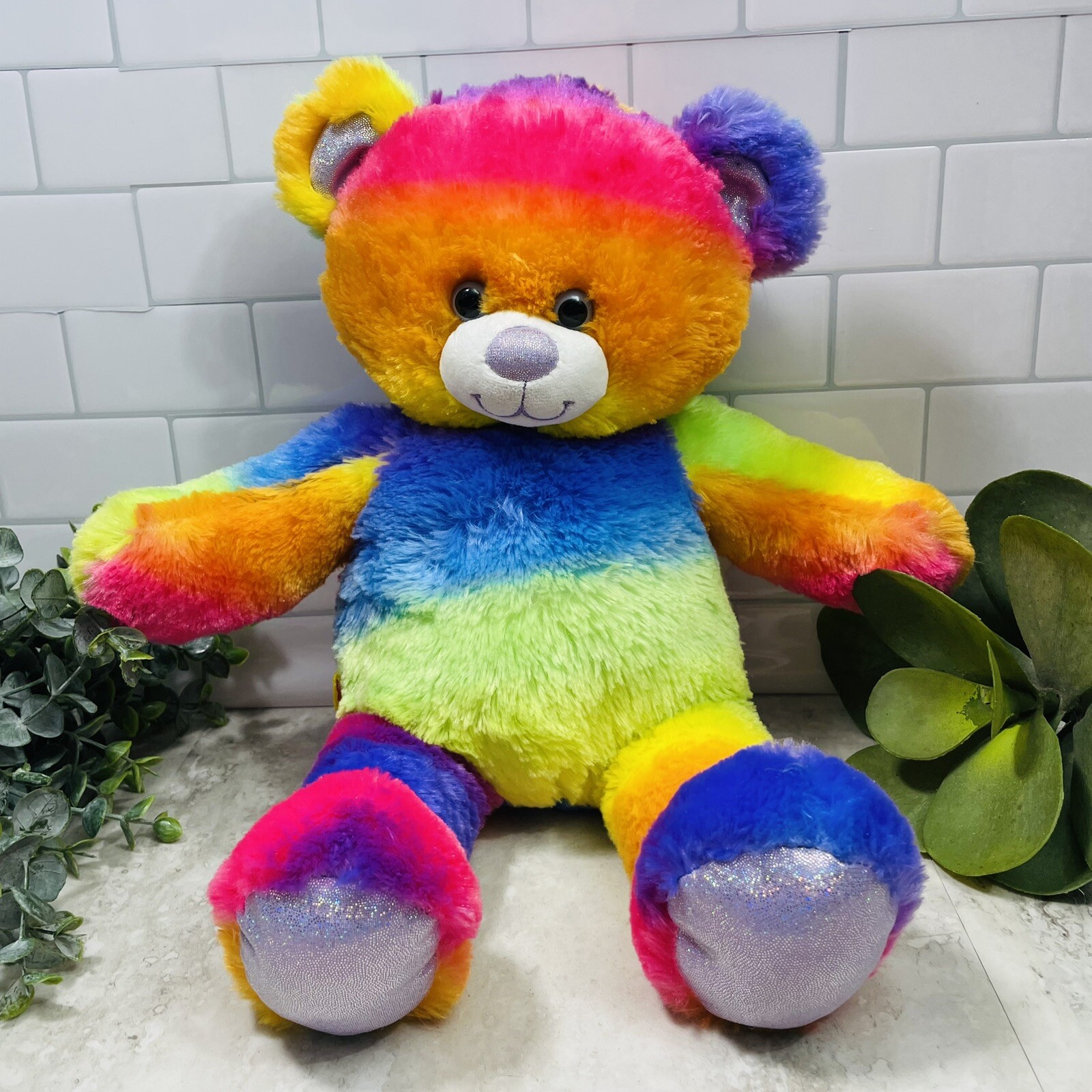 Build a Bear stuffed animal Tie Dye RAINBOW GLITTER BEAR 17" PLUSH TOY S16 eBay