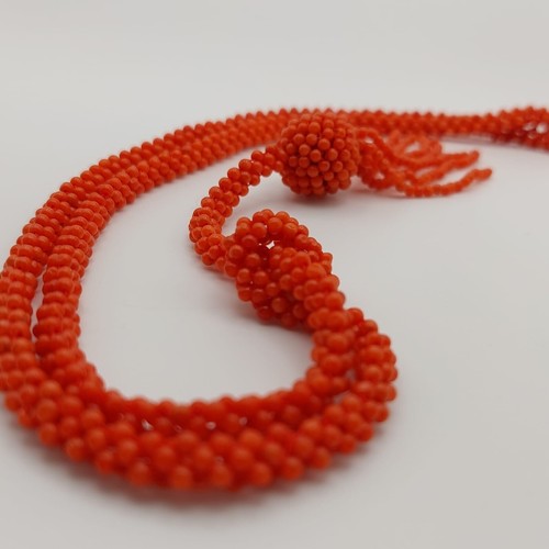 Adjustable Woven coral necklace, natural red coral, handmade, without clasp - Picture 7 of 7