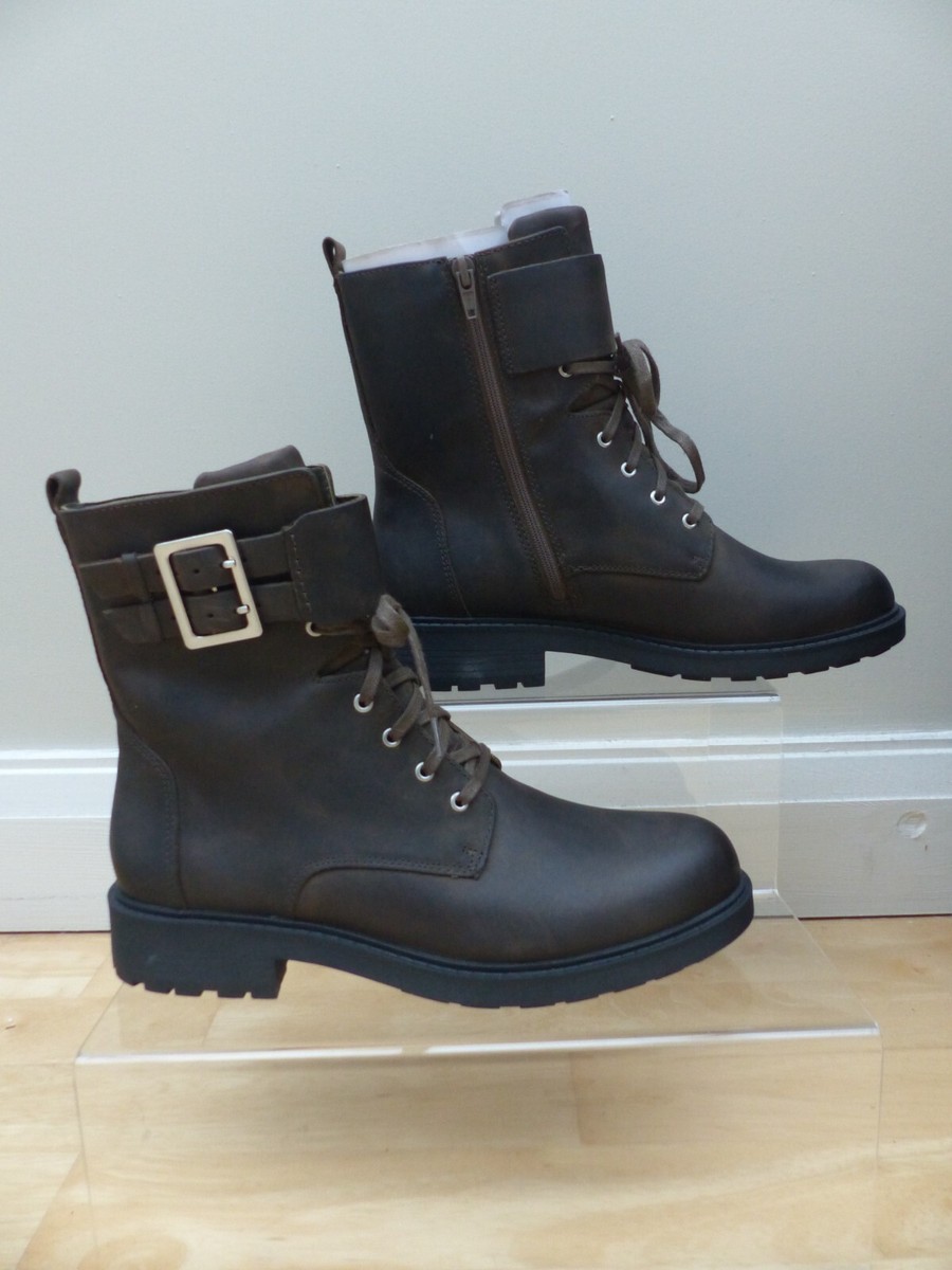 Clarks Orinoco Dark Olive Buckle Leather Zip Lace Up Combat Military Boot  7D