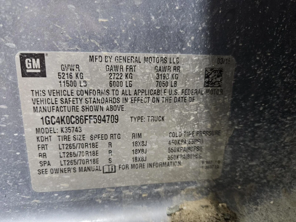 2015-2016 GM 2500-3500 Alternator, 6.6L Diesel w/244k Miles ID 22949468 Foto 3 de 4