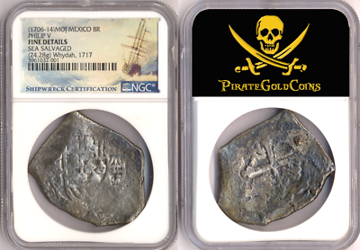 WHYDAH 1717, ONLY NGC & PIRATE TREASURE SHIPWRECK! MEXICO 8 REALES