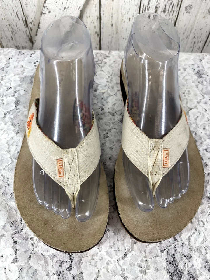 LL Bean Flip Flops Thong Sandals Women's Size 8 M Floral Flaw - Image 2 of 4