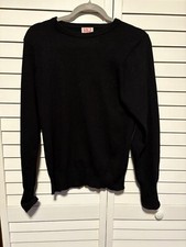 VTG N. Peal Cashmere Sweater Women Medium Black Elbow Patches Scotland Crew Neck