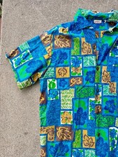 Vintage 40s 50s Penneys Rayon Cotton Blend Tropical Hawaiian Shirt Button Down