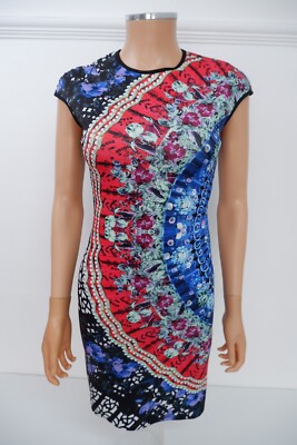 Clover Canyon Damen Bodycon Neopren Midi Kleid Größe XS gemustert kurzarmig