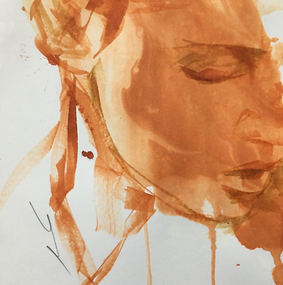 Original signierte Tuscheskizze Modeportrait ca. A4