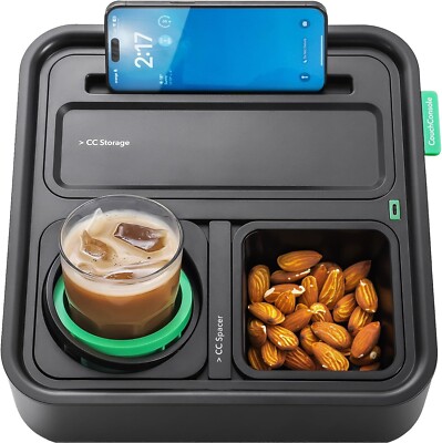 CouchConsole Tray: Drinks, Snacks, Phone Stand, Remote Organizer, Black/Green