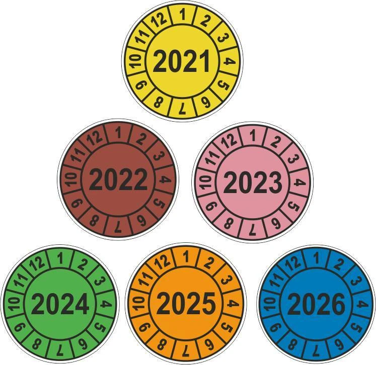 UVV Jahresplaketten Wartung Prüfplaketten BGV D27 2021 2022 2023 2024 -2026 20mm