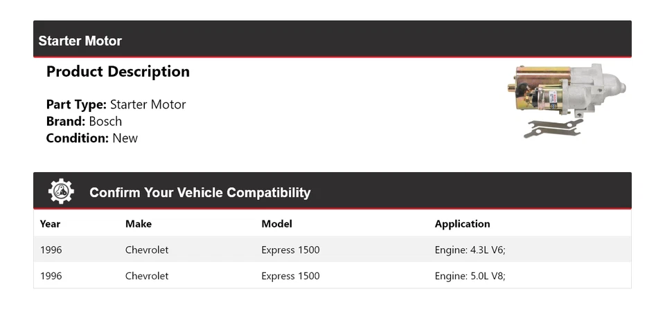 Chevrolet Express 1500 1996 arranque Bosch (nuevo) Foto 2 de 4