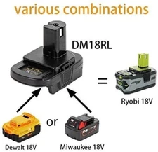USB Battery Convert Adapter DM18RL For Dewalt 20V Milwaukee 18V to Ryobi 18V