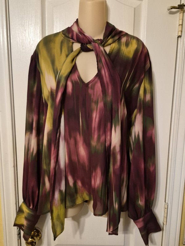 NEW WORTHINGTON WOMEN'S SPLIT TIE NECK BURGUNDY GREEN PINK SHEER BLOUSE PLUS 2X