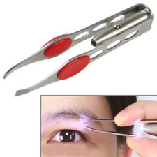 Stainless Steel Eyelash Eyebrow Tweezers Hair Removal Clip with LED Light