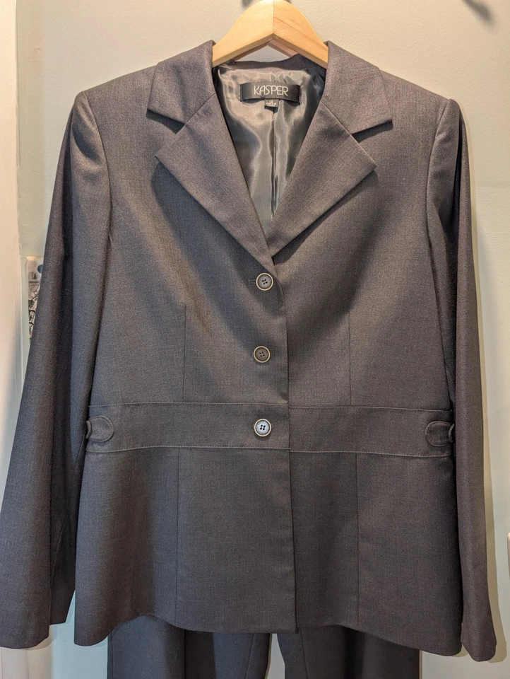 Kasper Womens Dark Gray Single-Breasted 2-Piece Pant Suit Set Size 12 - Image 2 of 4